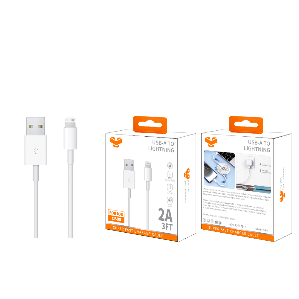 CB09  2A USB-A to lightning cable 3FT
