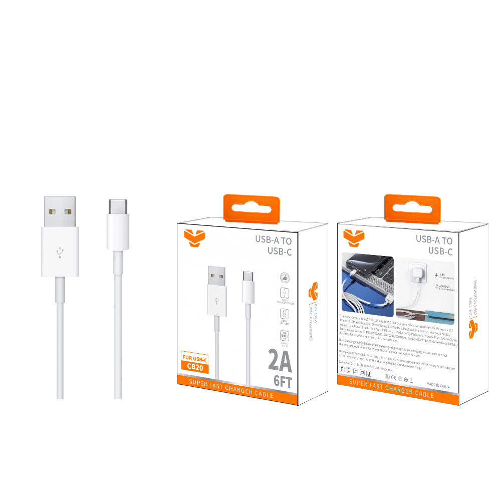 CB20  2A USB-A to USB-C cable 6FT