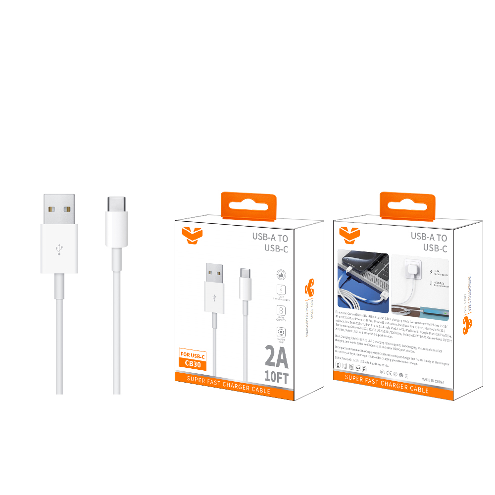 CB30  2A USB-A to USB-C cable 10FT