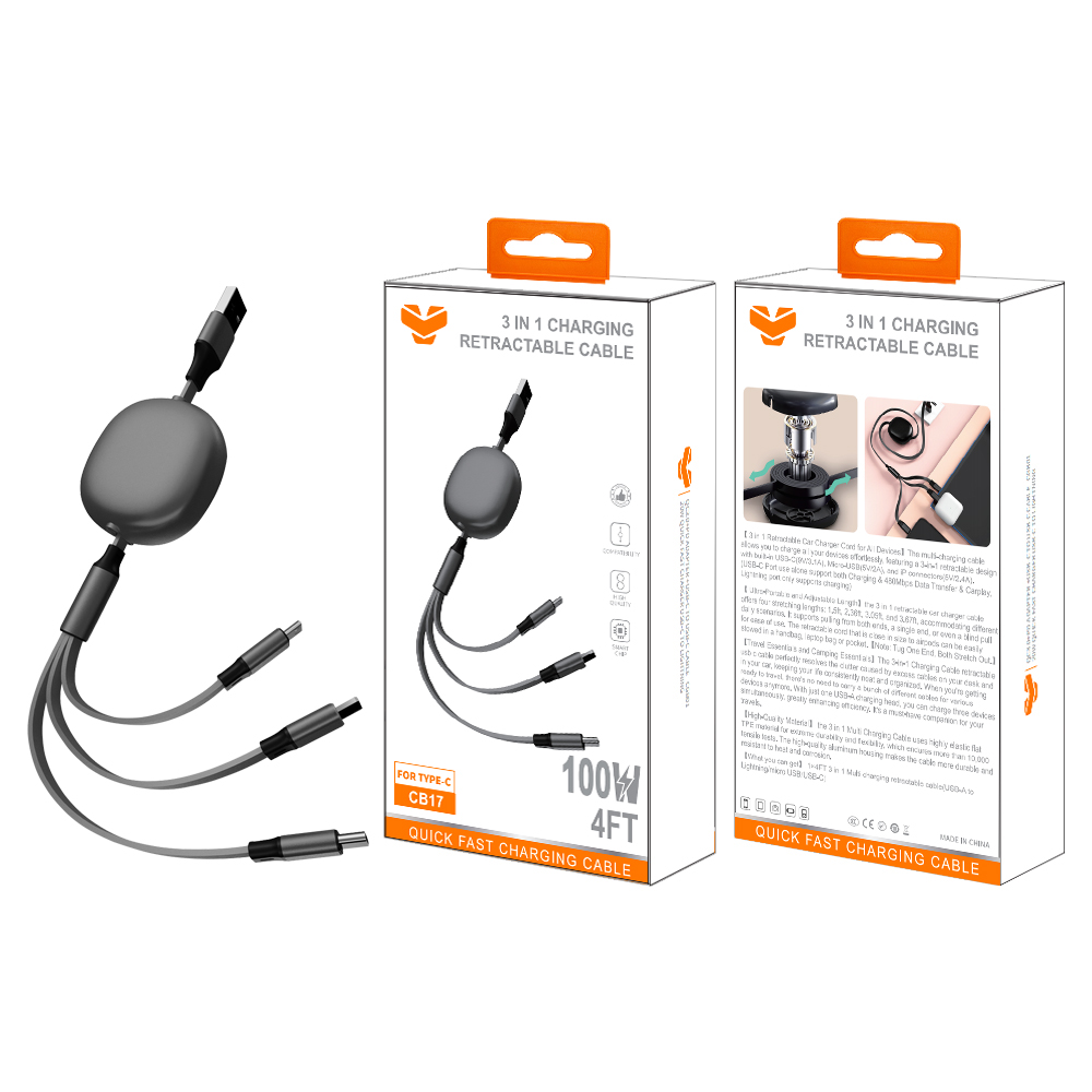 CB17  100W 3 in 1 retractable cable