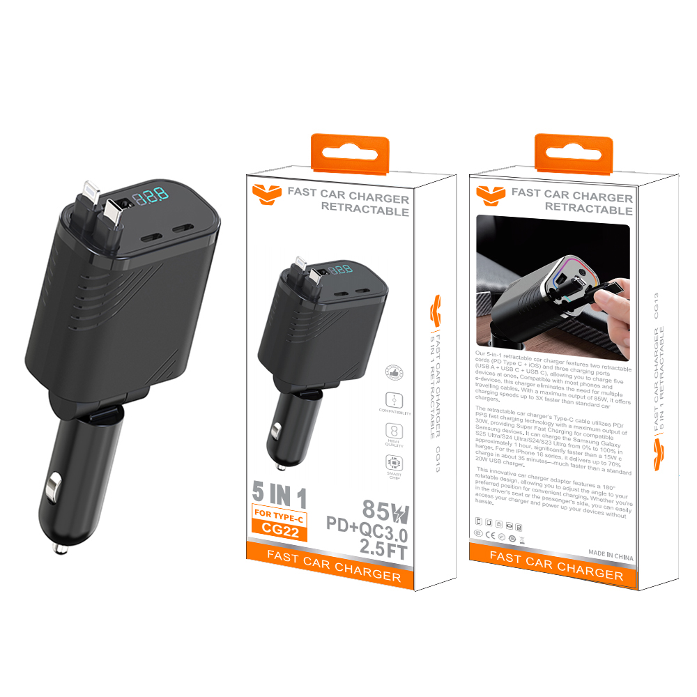 CG22  85W 5 in 1 multi-function car charger
