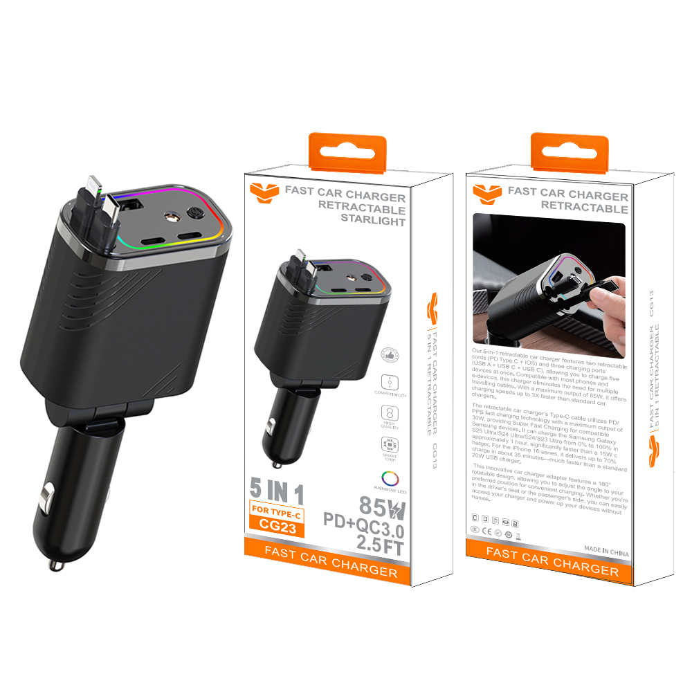 CG23  85W 5 in 1 multi-function car charger with sky light
