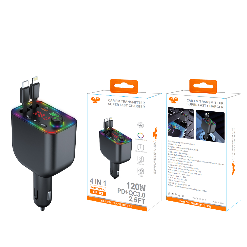 CF02  120W PD+QC3.0 Car FM Transmitter