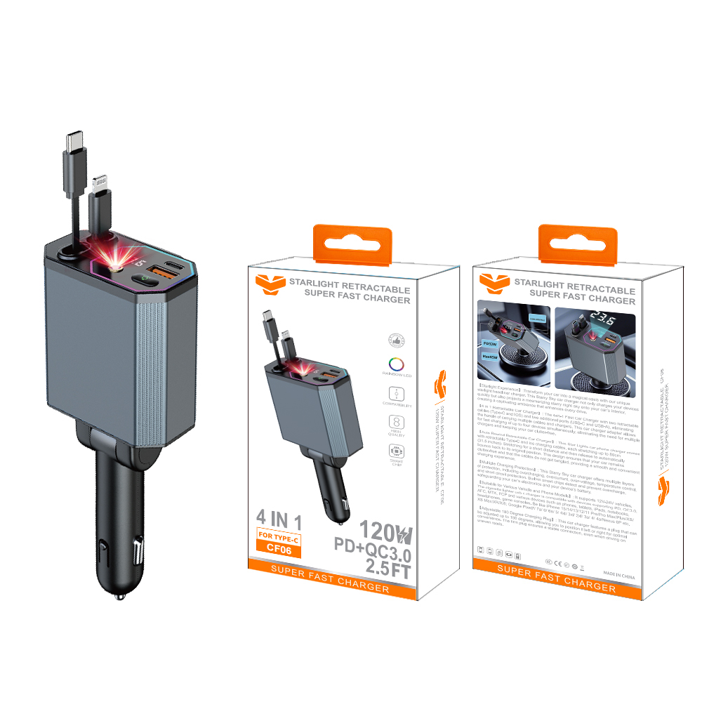 CF06  120W PD+QC3.0 Car charger with starlight